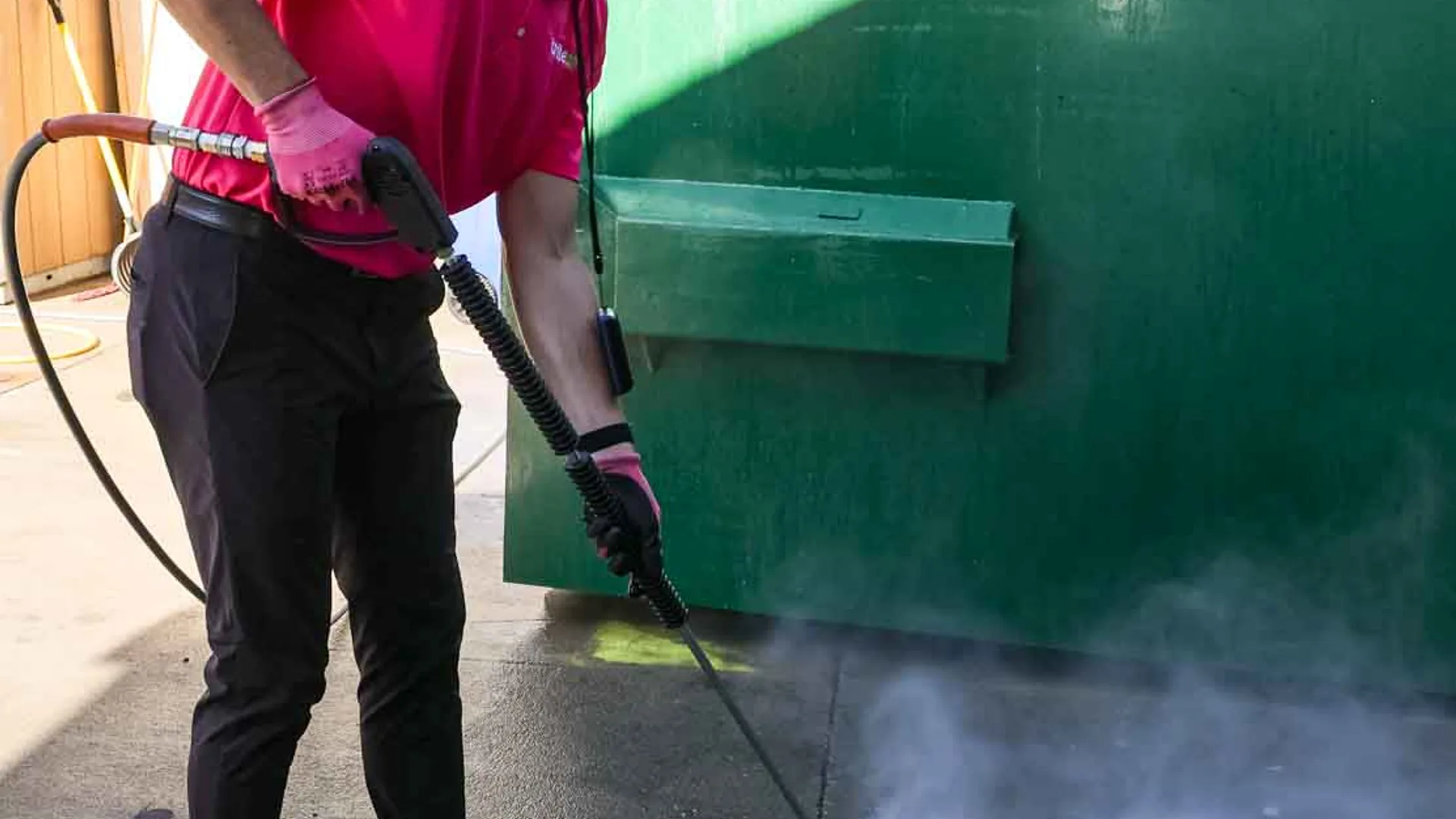 Clean commercial walkway and storefront zone after Britebin pressure washing