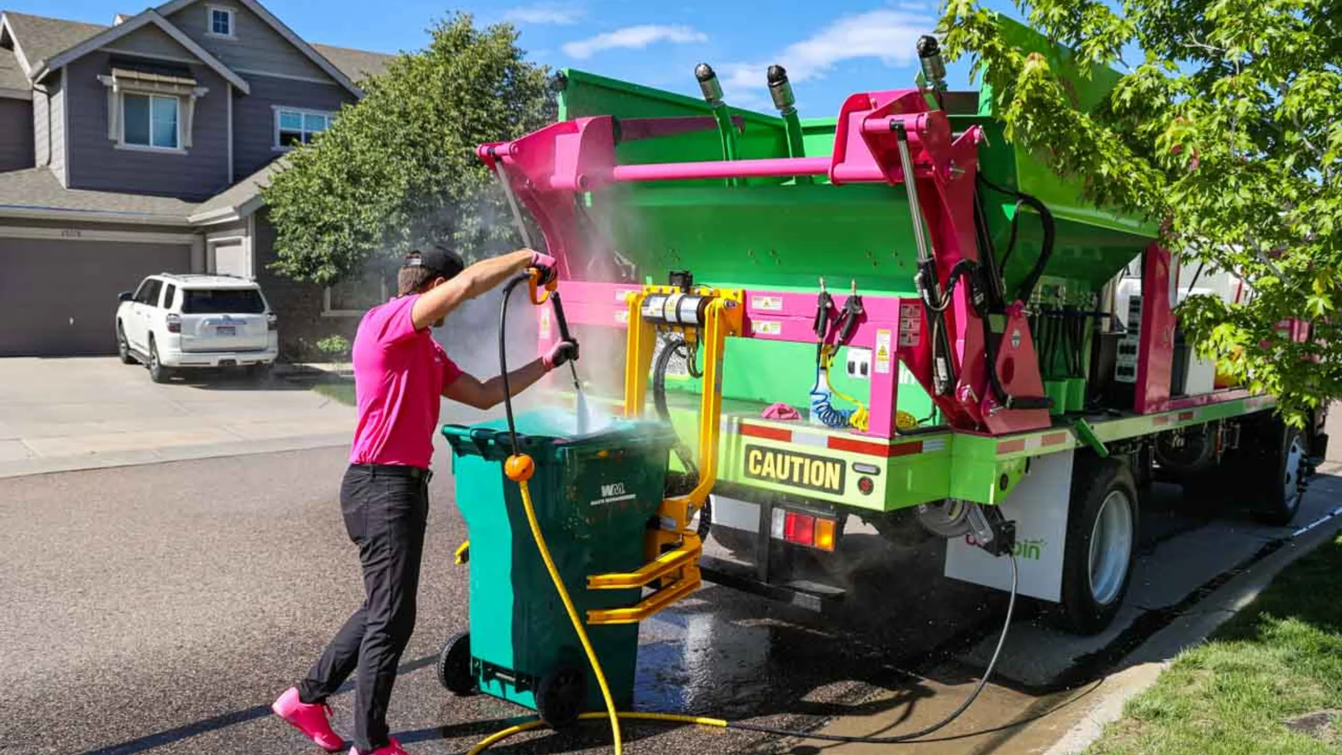 Curbside waste and compost carts after municipal pickup