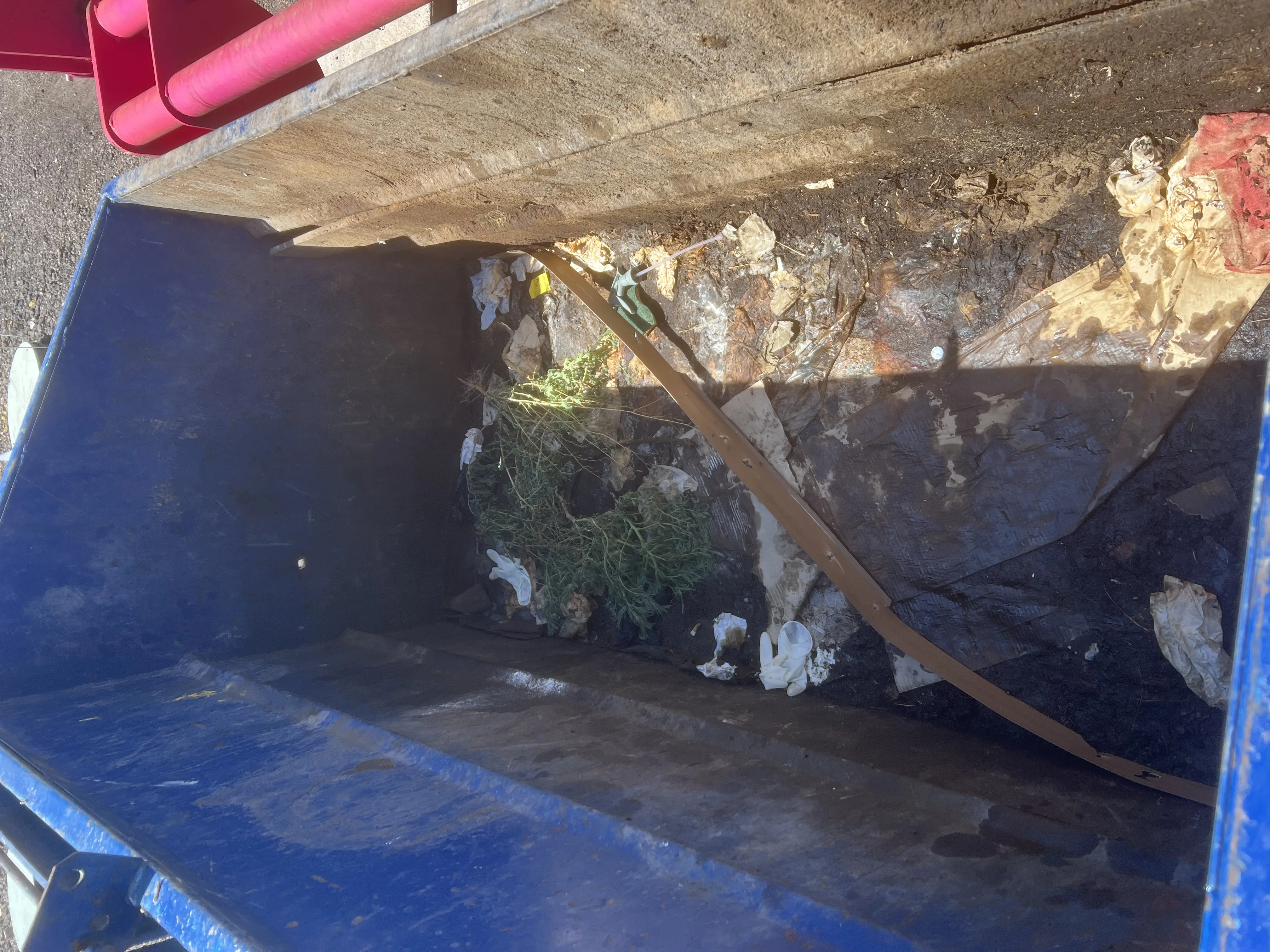 Commercial dumpster at an RV park and storage yard in Denver before professional cleaning